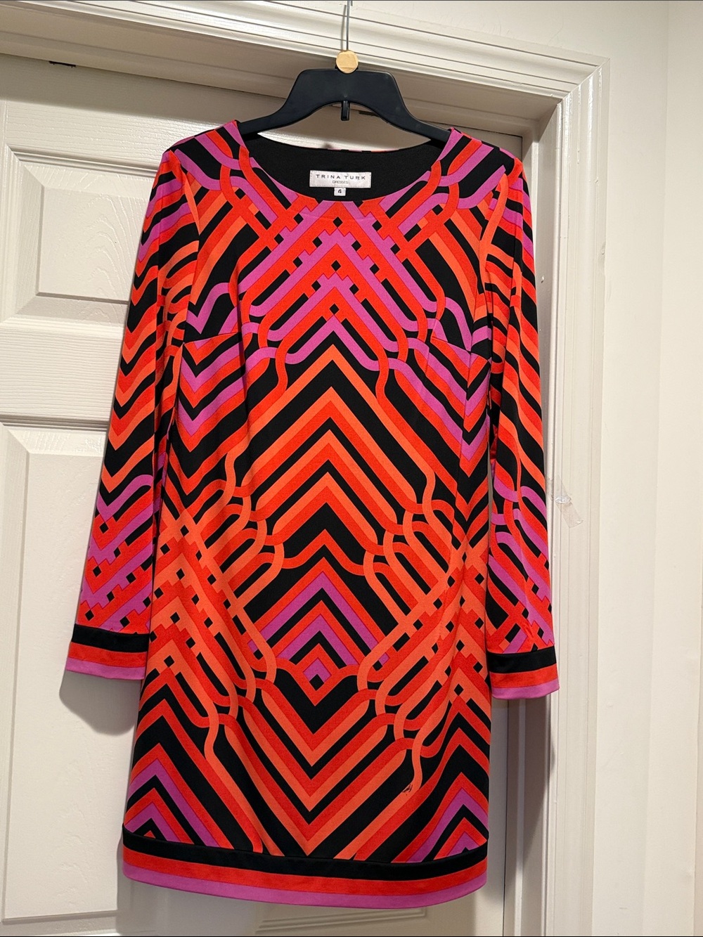 Trina Turk Spring Wedding Guest Purple Black & Red Geometric Mini Dress Size 4 - Picture 3 of 14